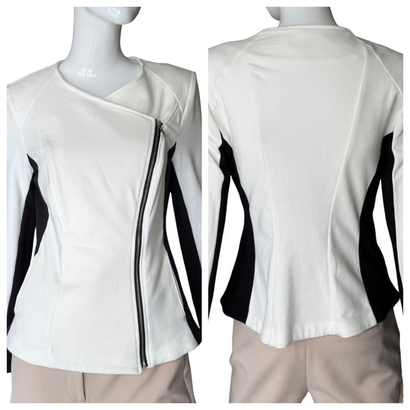 INC International Concepts Jackets & Blazers - INC International Concepts Black & White Cotton Moto Jacket Size Small NWT